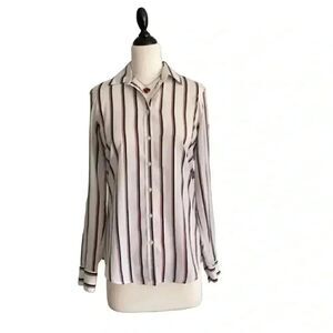 Banana Republic Women's White/Navy/Red Striped Poly Button Down Dillon Shirt